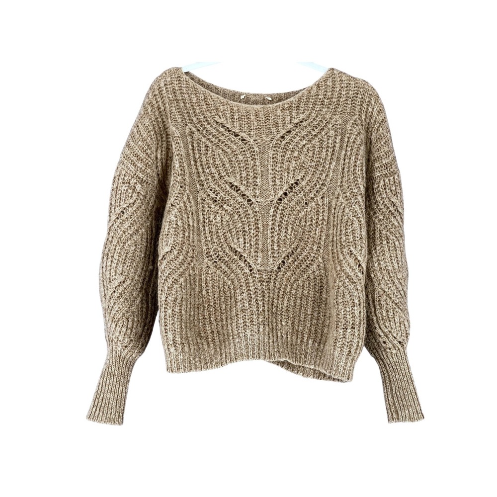 Sezane Gisele Sweater Small Camel Brown Kid Mohair Merino Wool Knit Chevron Rib - Picture 4 of 9